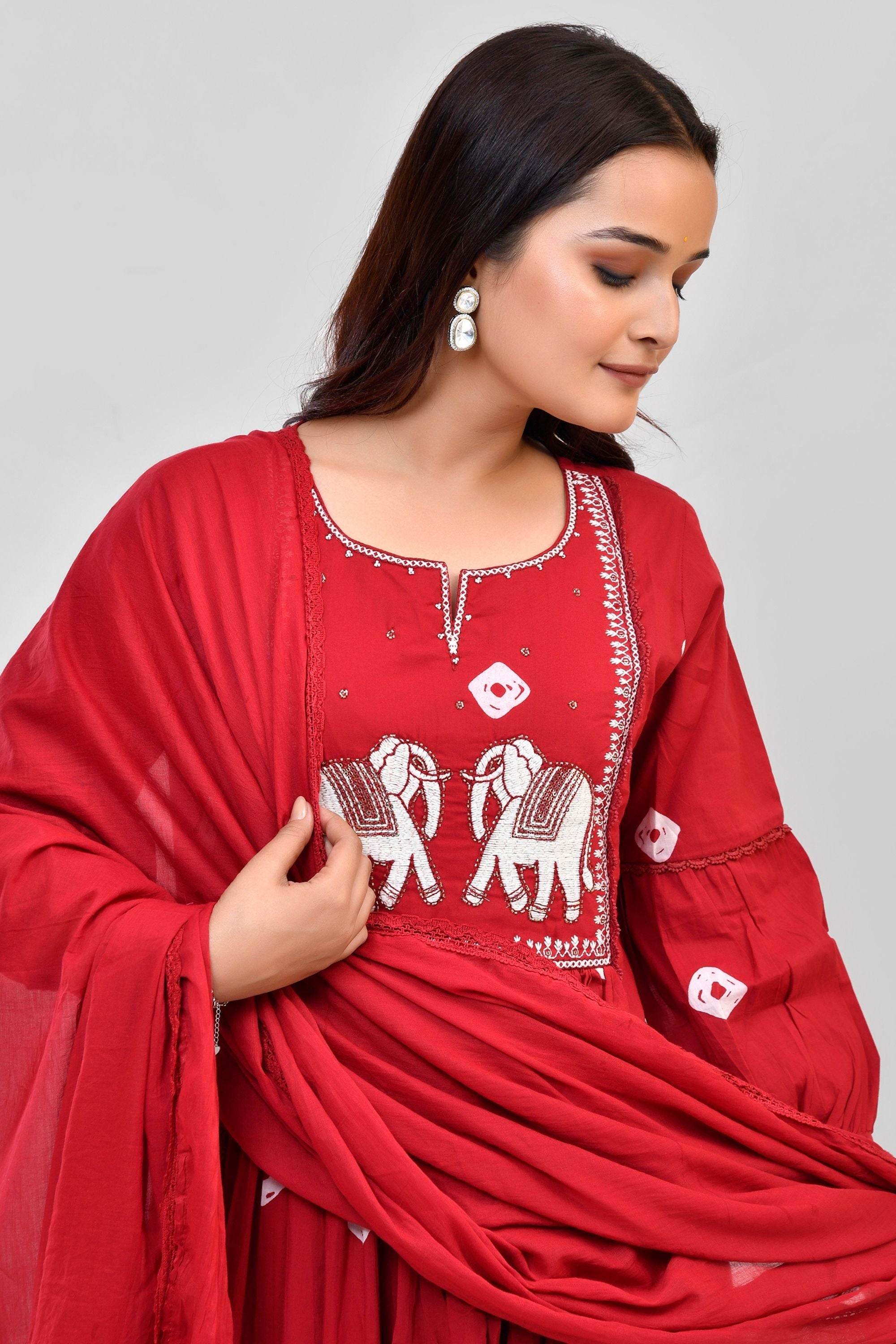 A-line kurti with pant & Dupatta Set