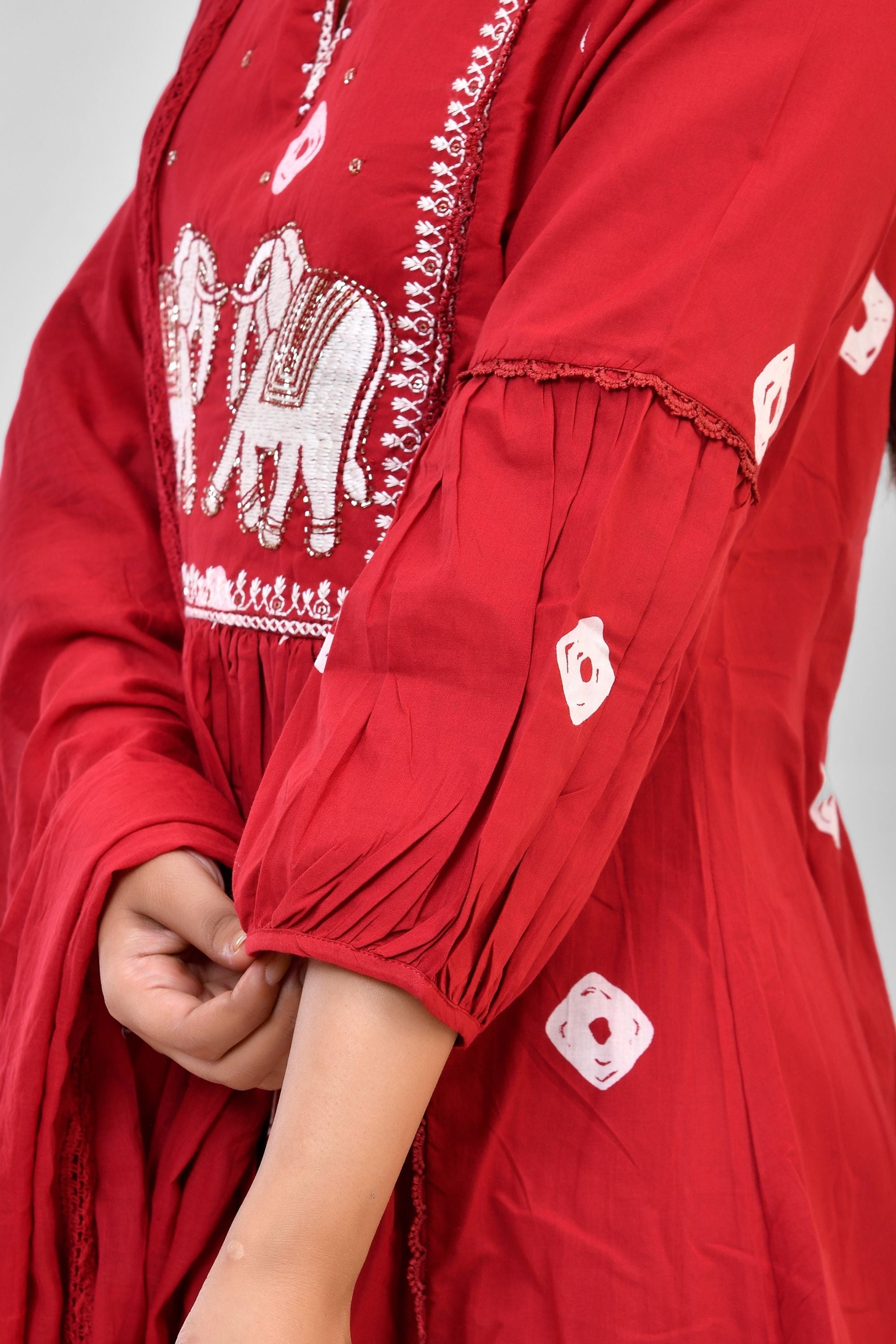 A-line kurti with pant & Dupatta Set