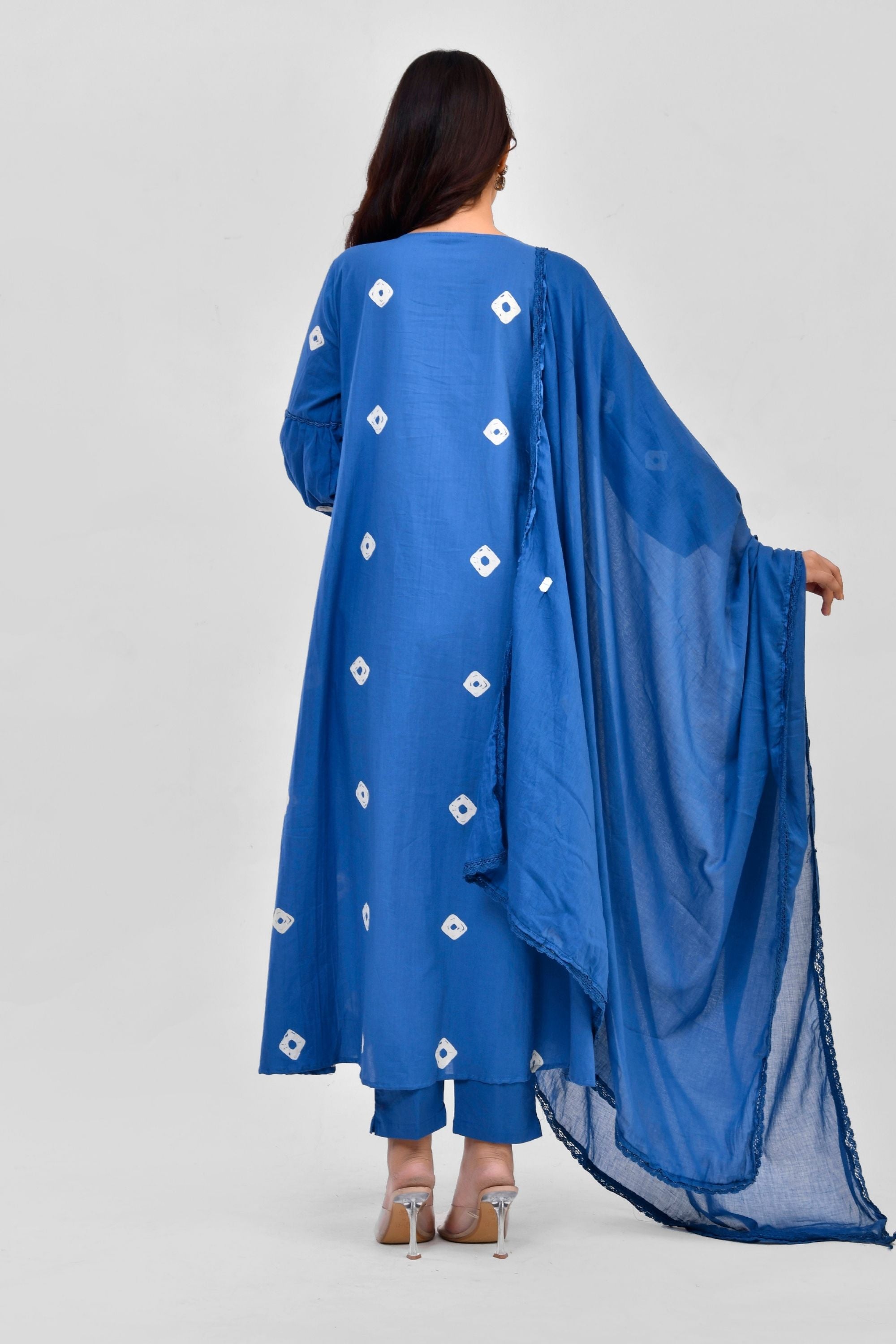 A-line kurti with pant & Dupatta Set