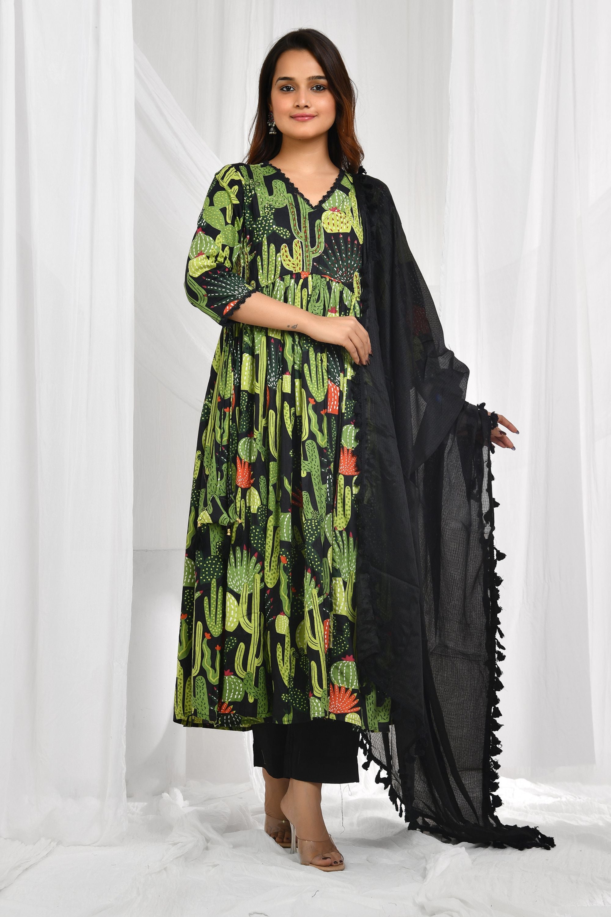 Cactus Anarkali Dupatta Set