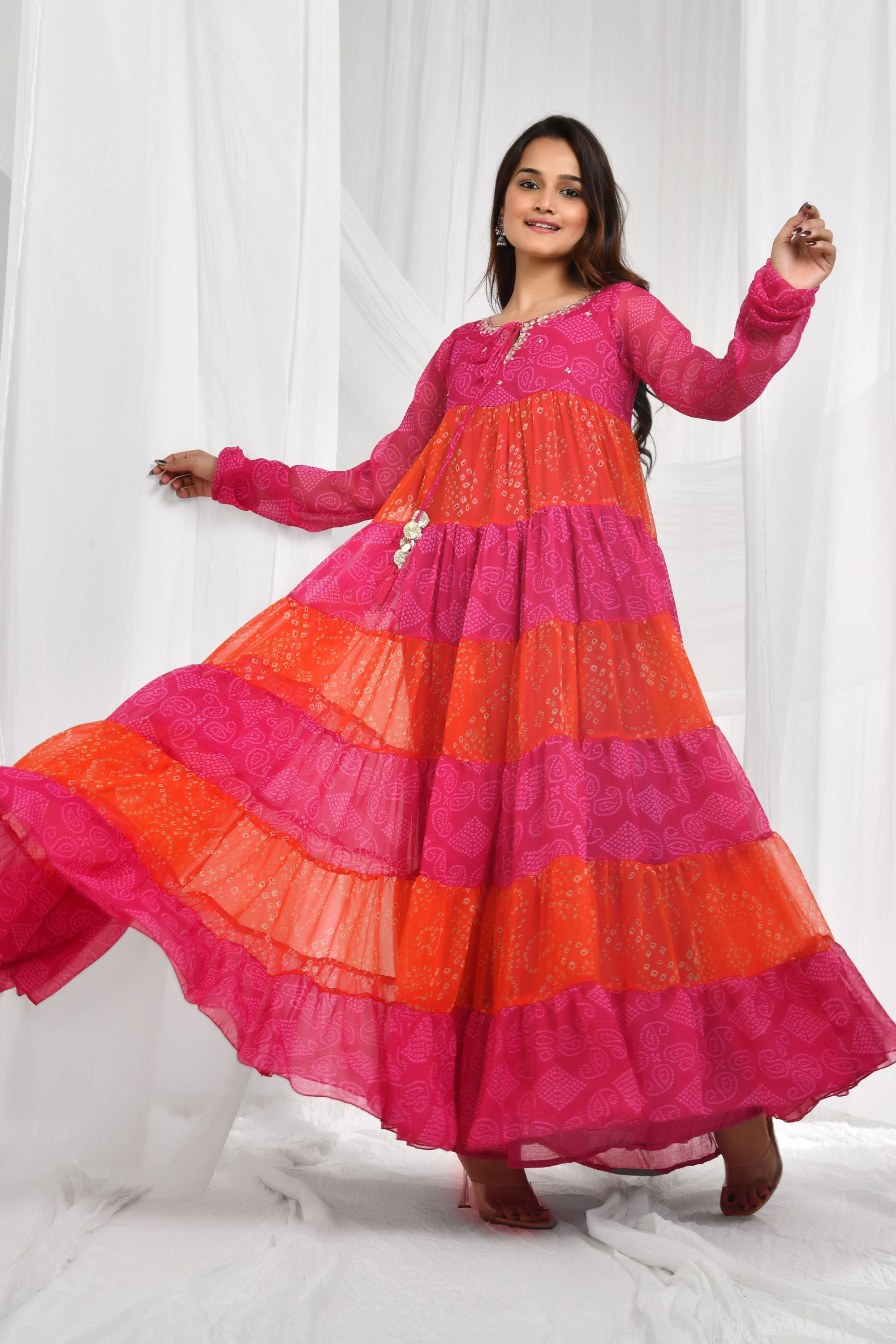 Bandhej Anarkali Dupatta Set