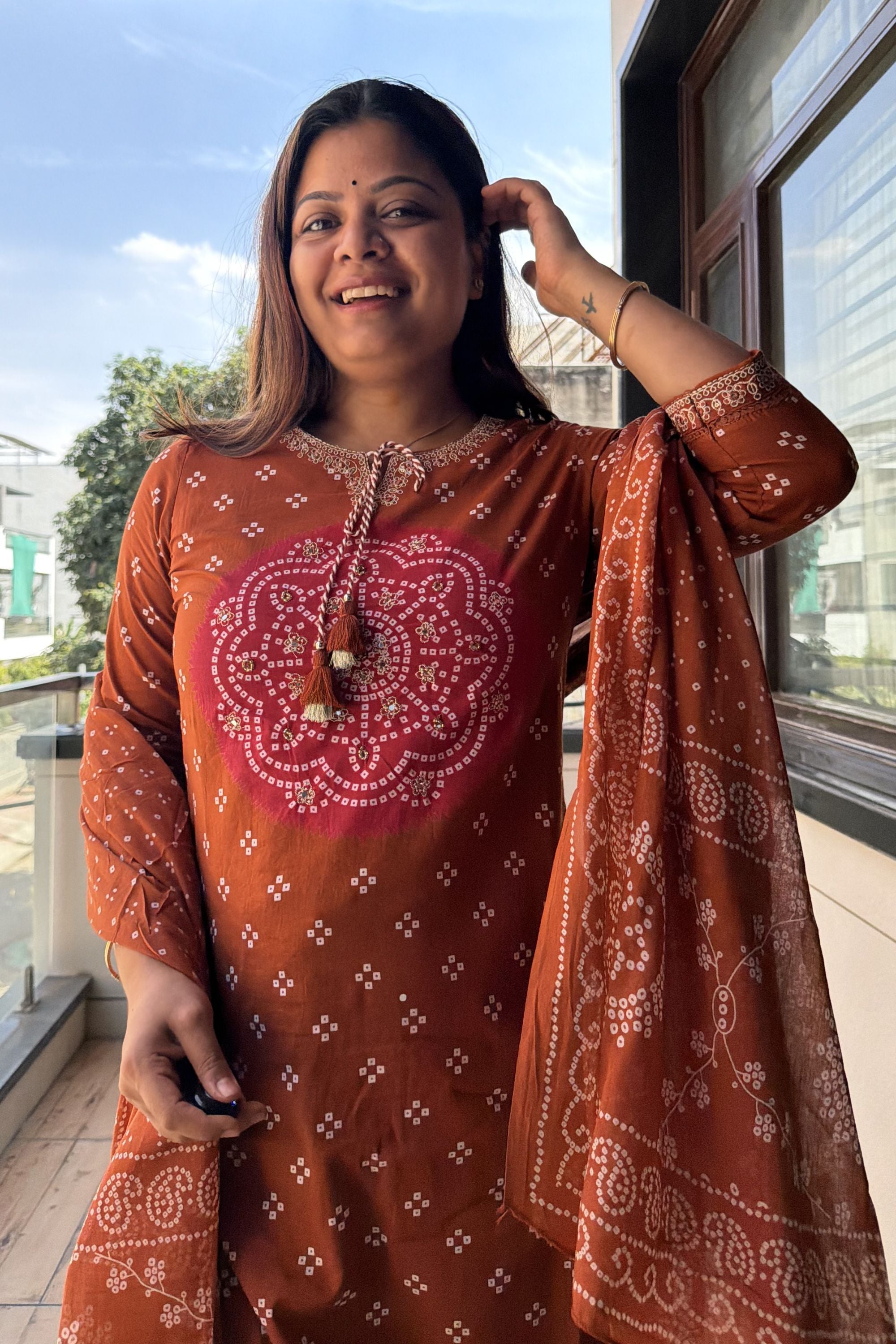 Bandhej Dupatta Pant Set