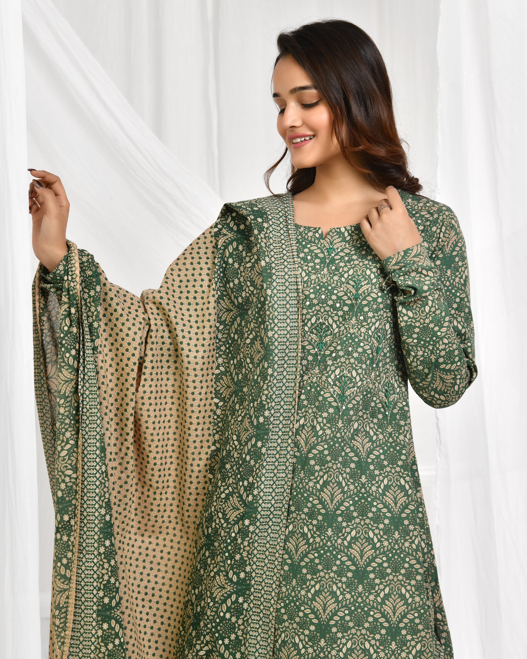 Churidar Sleeve Dupatta Pant Set