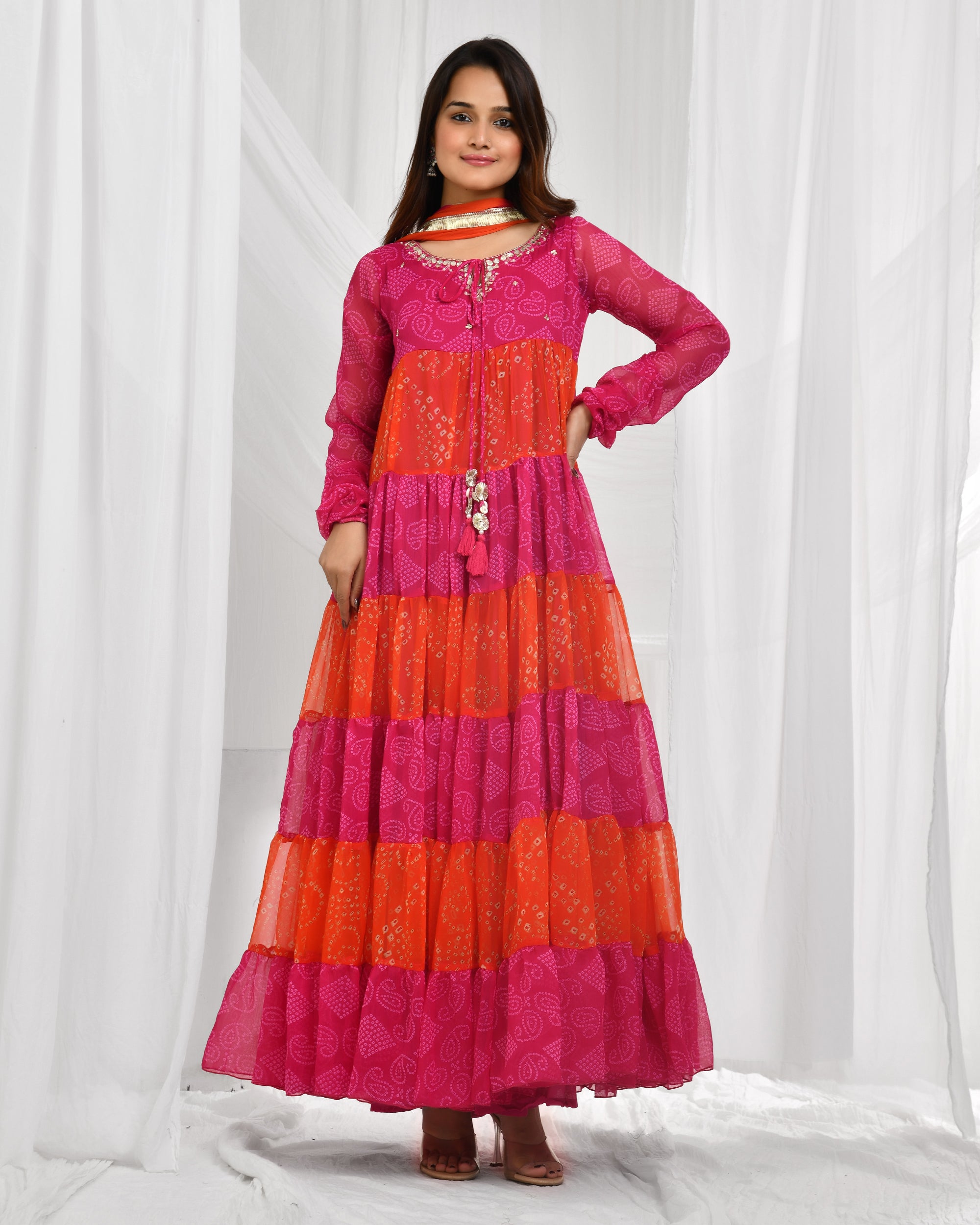Bandhej Anarkali Dupatta Set