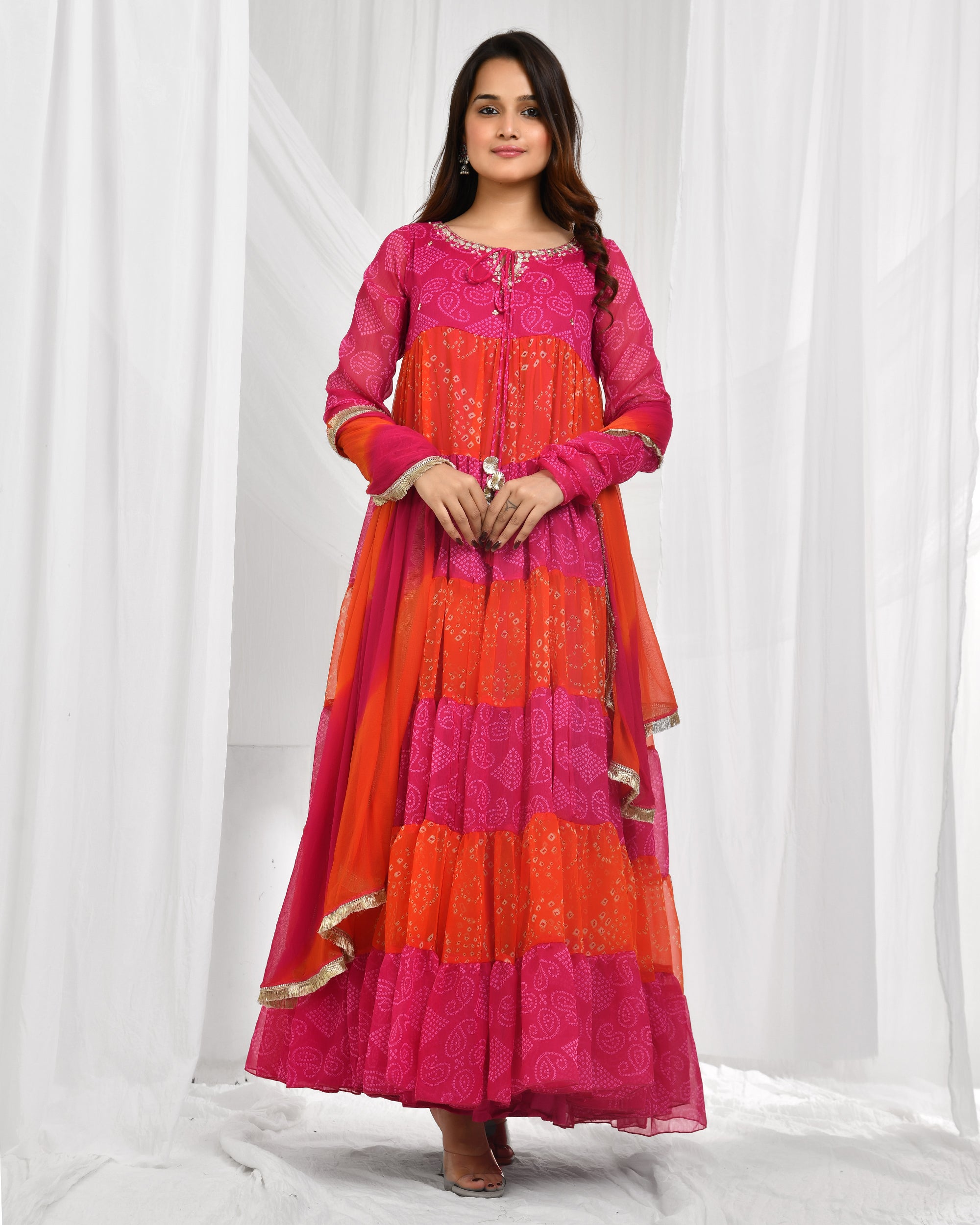 Bandhej Anarkali Dupatta Set