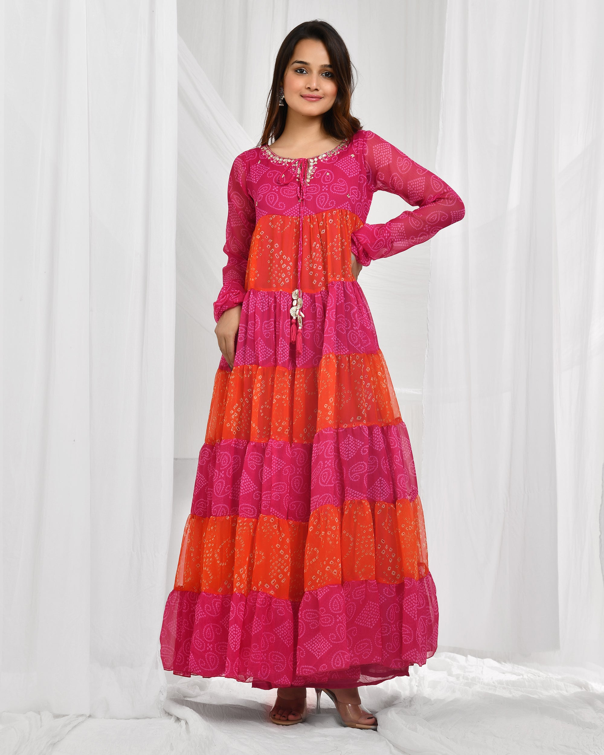 Bandhej Anarkali Dupatta Set
