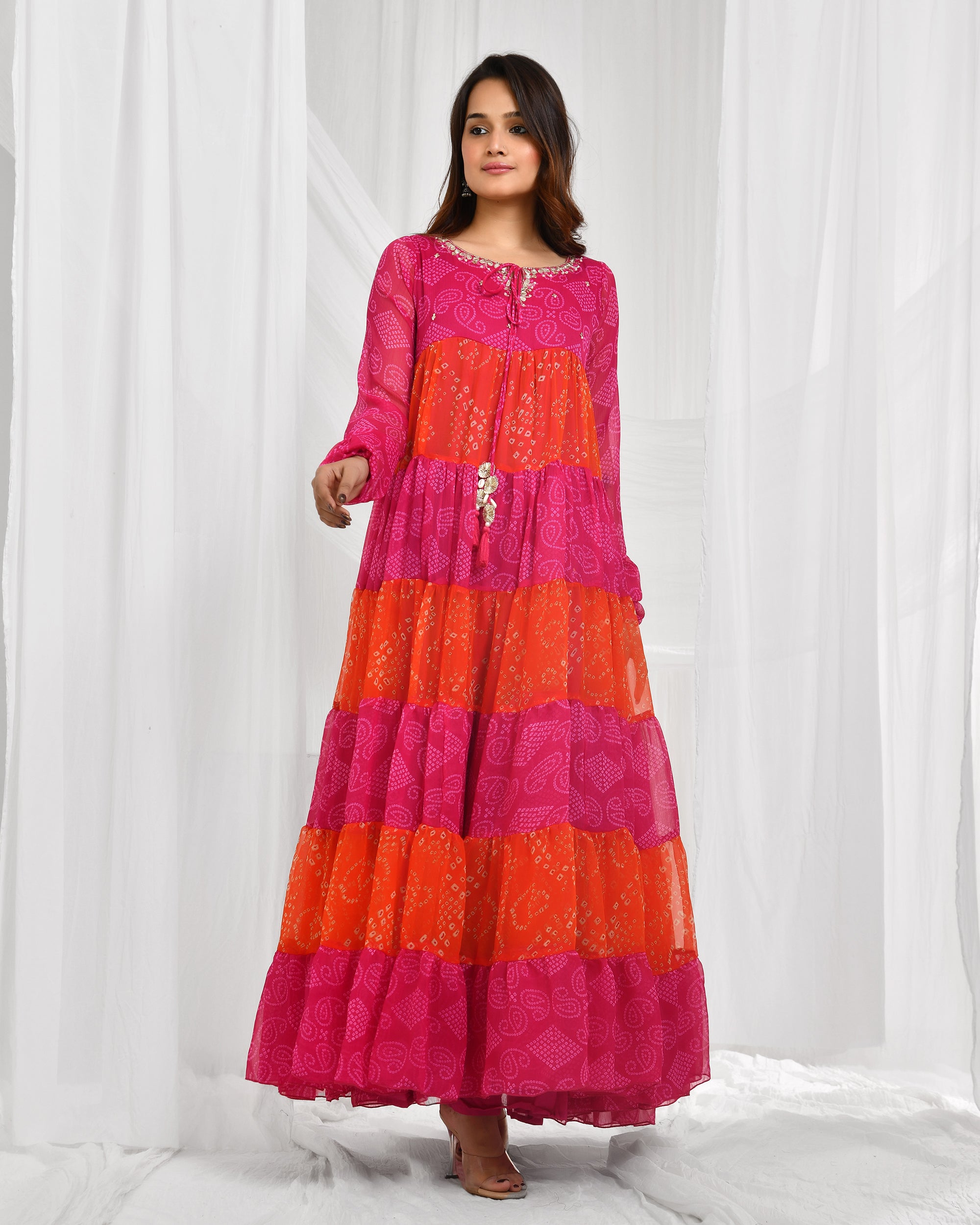 Bandhej Anarkali Dupatta Set