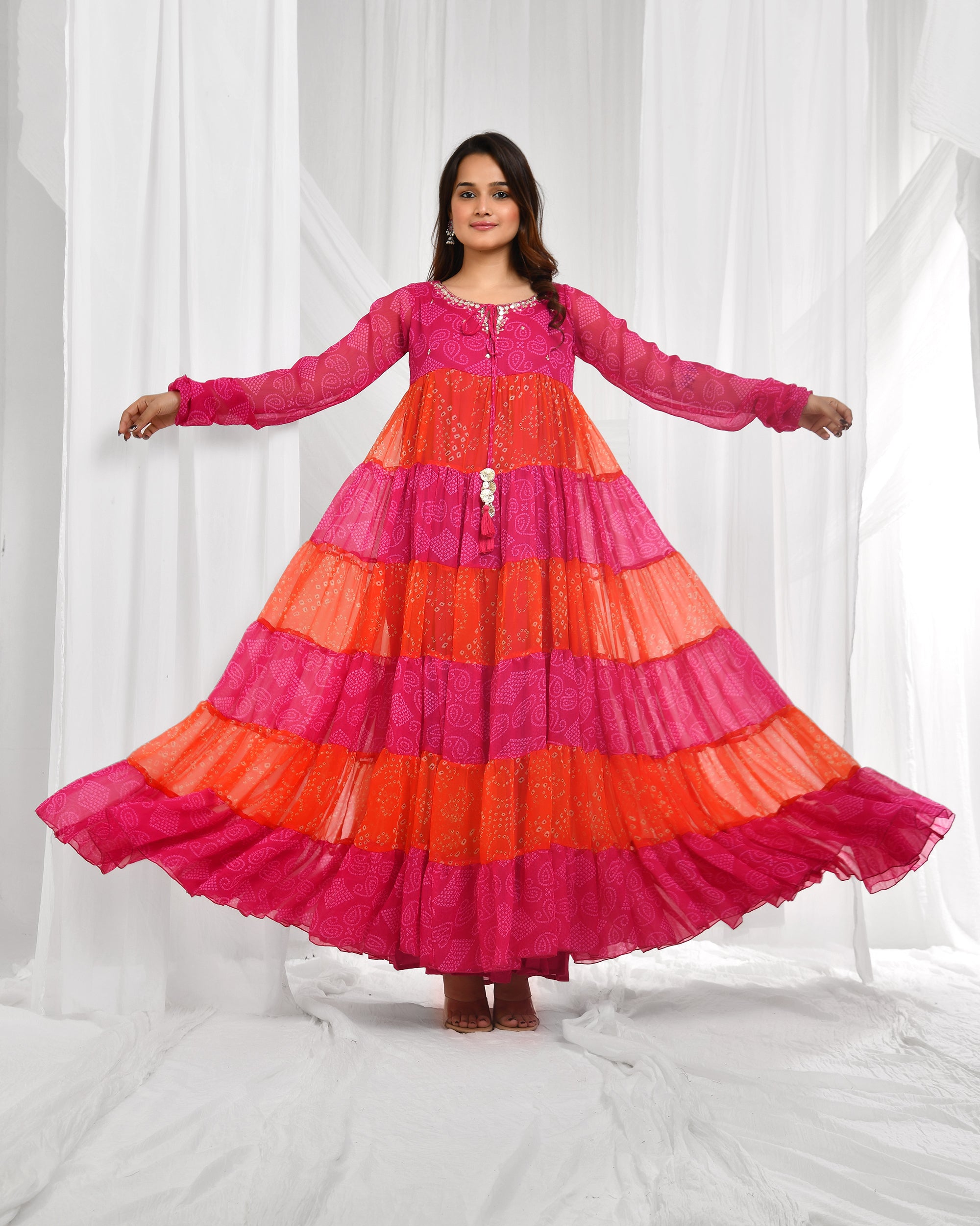 Bandhej Anarkali Dupatta Set
