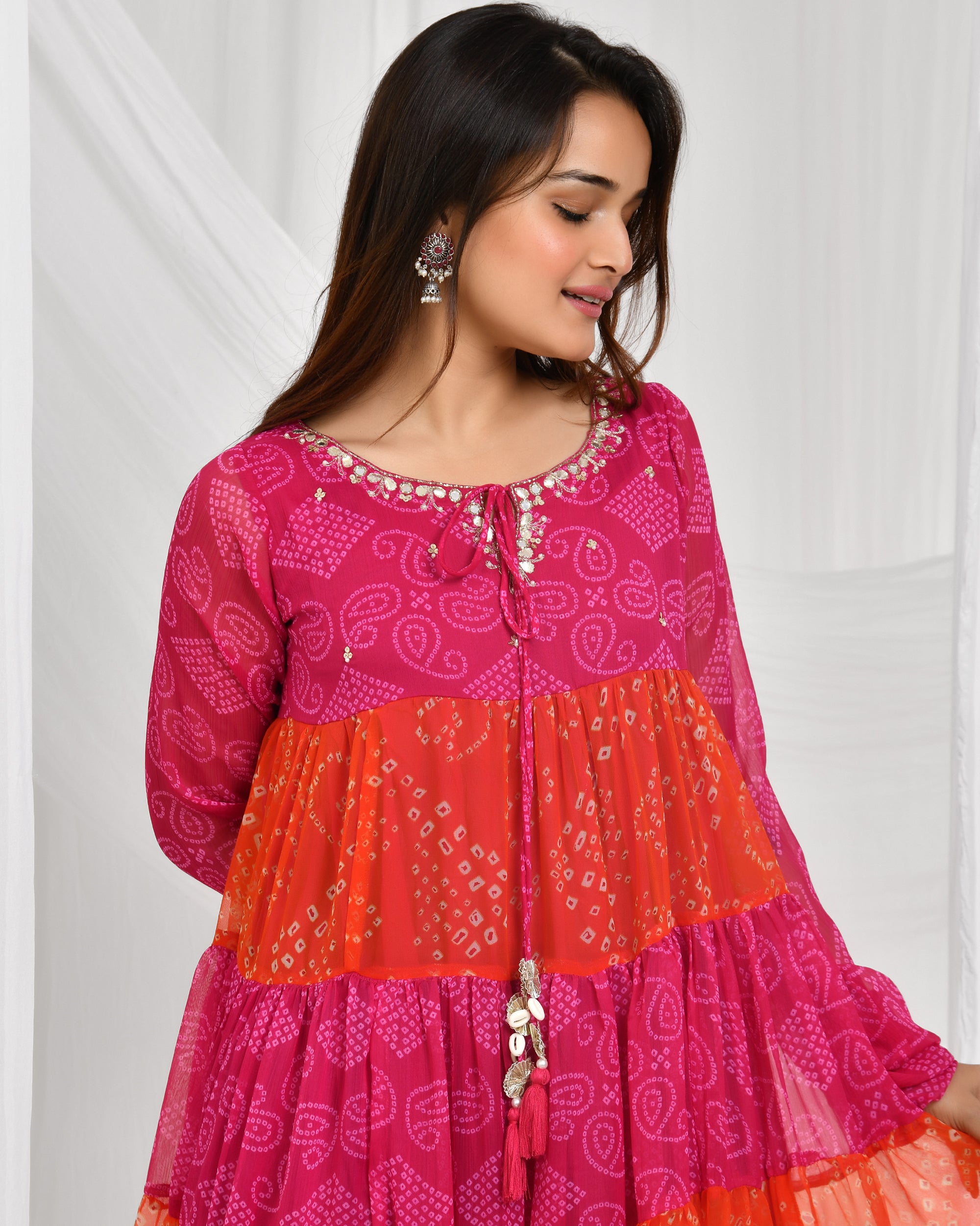 Bandhej Anarkali Dupatta Set