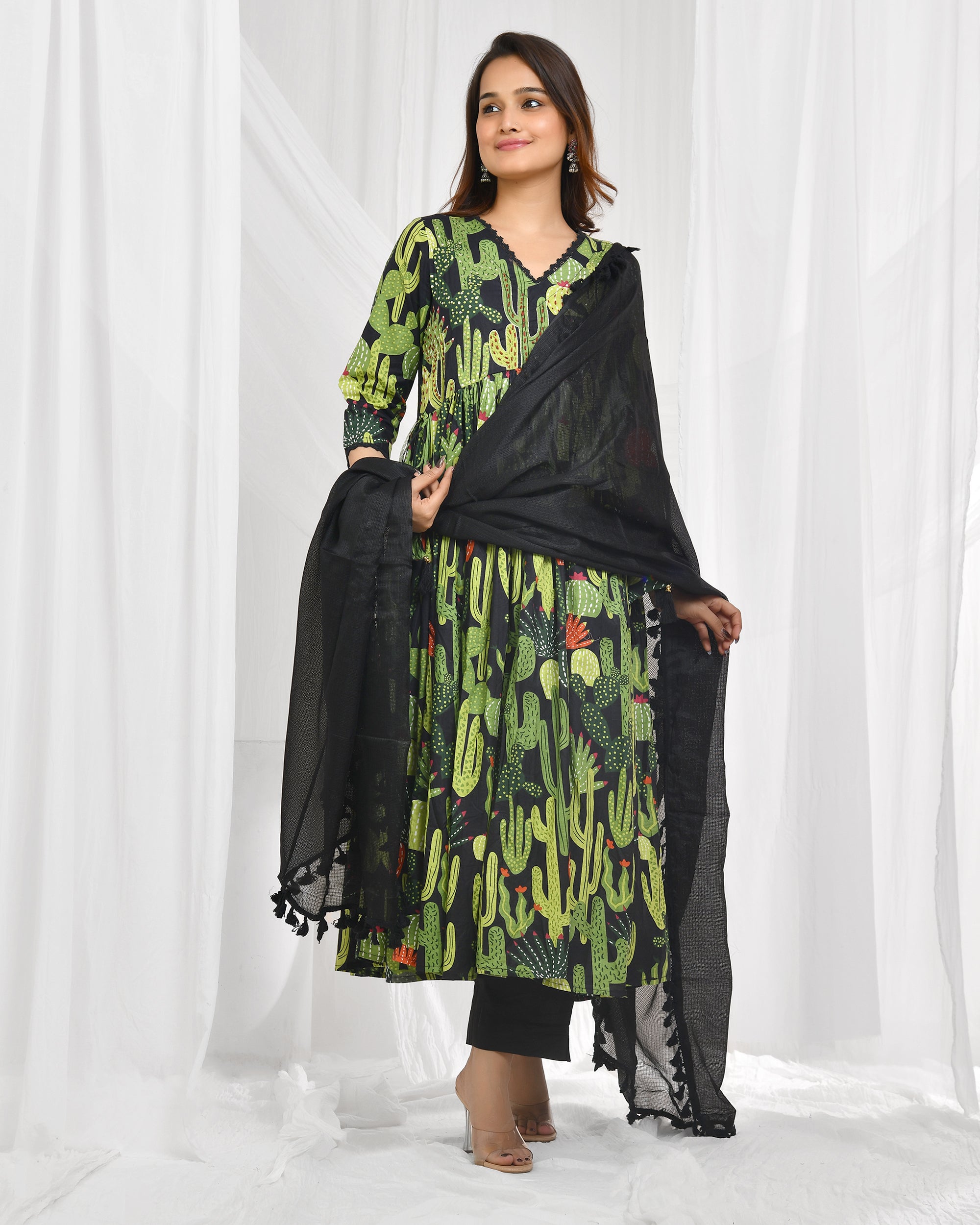 Cactus Anarkali Dupatta Set