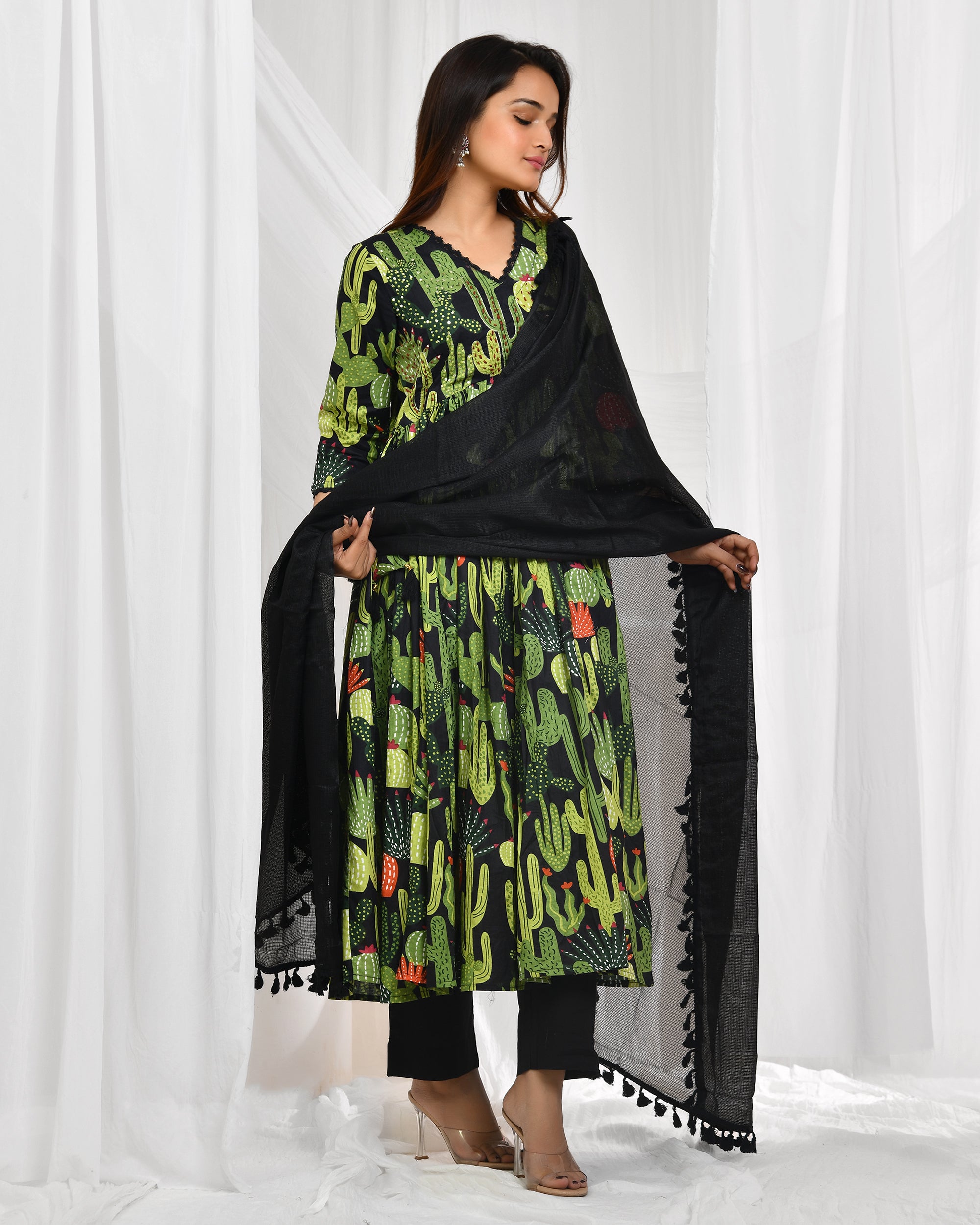 Cactus Anarkali Dupatta Set