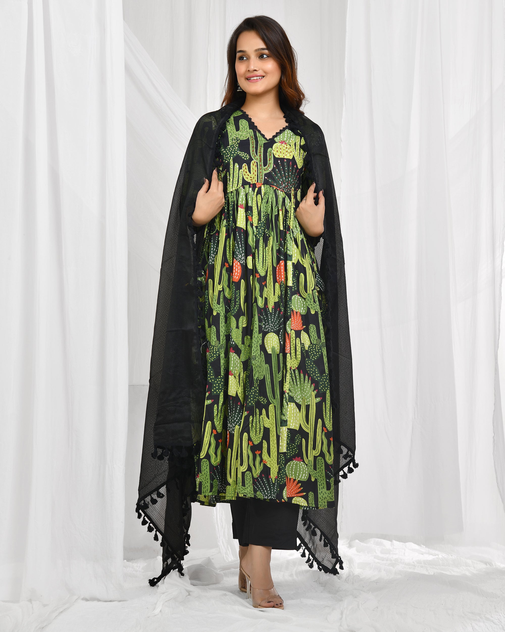 Cactus Anarkali Dupatta Set