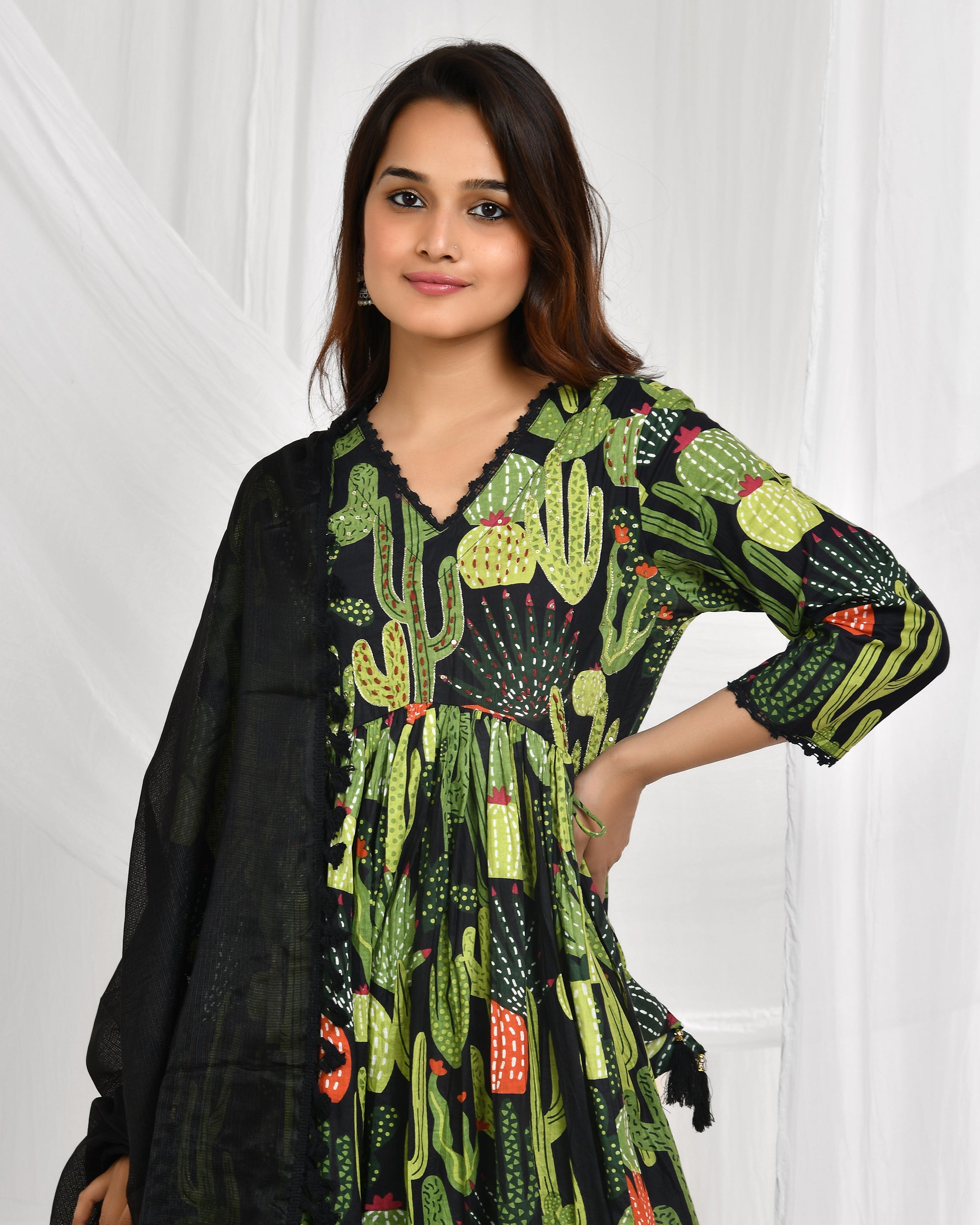 Cactus Anarkali Dupatta Set