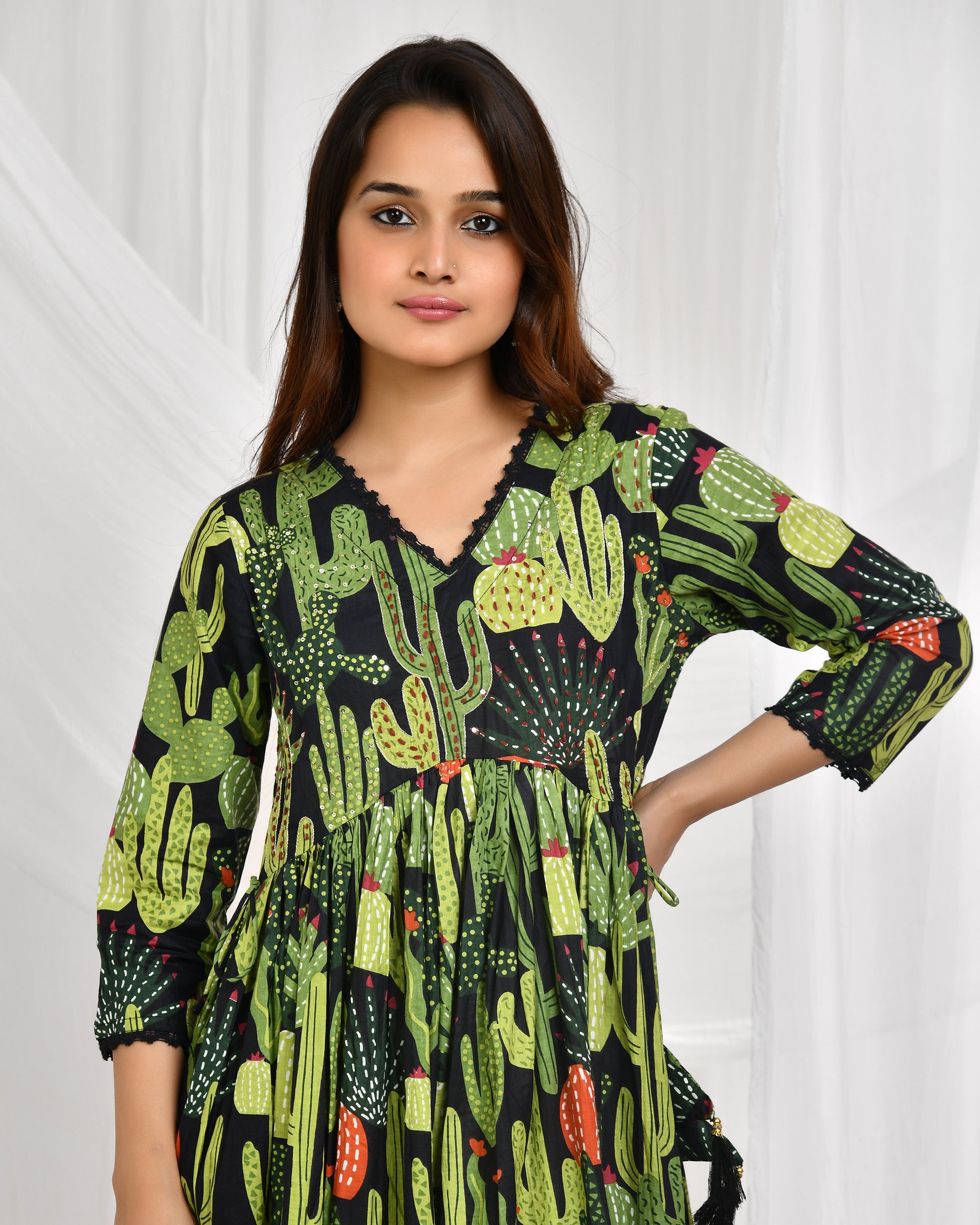 Cactus Anarkali Dupatta Set
